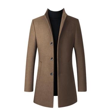 Imagem de Casaco Trench Masculino Quente à Prova de Vento Gola Alto Sobretudo Elegante para Homens Café XGG