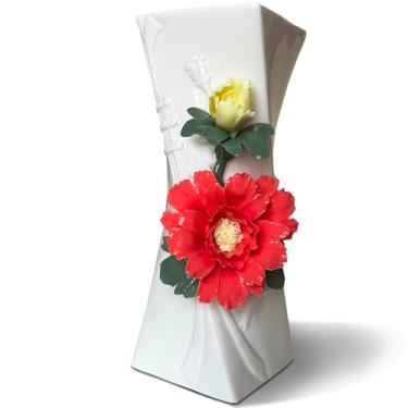 Imagem de MTME Vaso de porcelana com flores, lembranças, presentes de casamento, decoração de casa com escultura estética (vermelho)