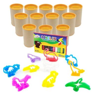 Imagem de Kit 12 Cofres Papelão 36 Cortadores Formato Dinossauros 2 Caixas de Massinha Modelar Lembrancinhas Aniversário Mundo Jurássico (Cofre Laranja)