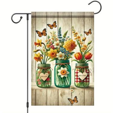 Imagem de Starlit Patio Bem-vindo verão primavera jardim bandeira 30,5 x 45,7 cm dupla face pequeno pote tulipa flor quintal bandeira para fora casa fazenda férias fora decoração de casa ao ar livre
