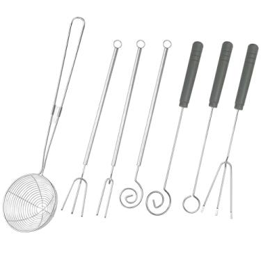 Imagem de Conjunto de 7 peças de ferramentas de molho de chocolate, garfo de colheres para fazer doces, 1 colher com fenda e 6 garfos de fondue, lança em espiral de aço inoxidável, suprimentos de lança para