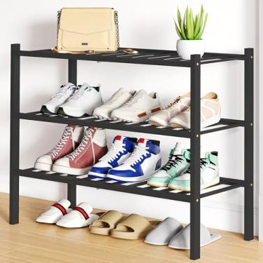 Imagem de Smiry Organizador de armazenamento de sapatos de bambu de 3 níveis para armário, multifuncional, resistente, empilhável, organizador de prateleira de sapatos para entrada, interno, externo, espaço