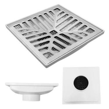 Imagem de Ralo Pluvial 20x20 Alumínio Concava Coletor Branco Saída Baixa de 75mm