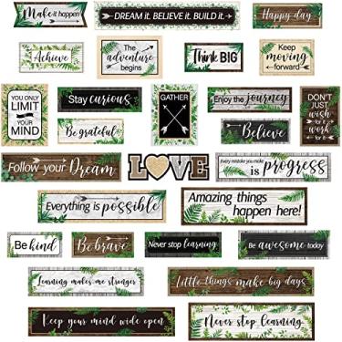 Imagem de 27 peças de decoração de quadro de avisos inspiradores placas de banner positivas citações motivacionais mentalidade de crescimento pôsteres provérbios positivos realces para professores sala de aula escola escritório decoração de parede (Simply Boho)