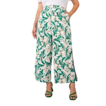 Imagem de Sml Fashion Calça Pantacourt Plus Size Estampada Com Listra Lateral, G