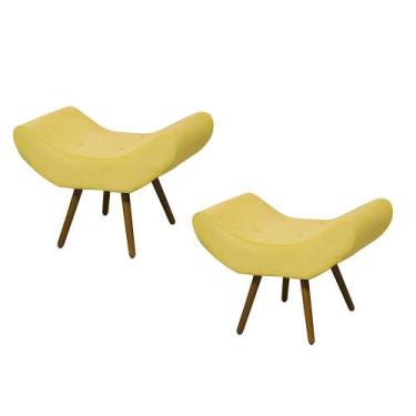Imagem de Kit 02 Puffs Banqueta Emília Suede Liso Amarelo - SA Móveis - Estopar