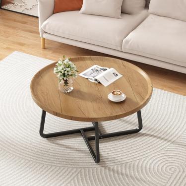 Imagem de Mesa de centro industrial redonda - Mesas de centro para sala de estar mesa de chá moderna, mesa central para sala de estar mesas de jantar para espaços pequenos, tronco, 50 * 50 * 40 cm