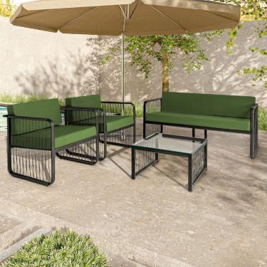 Imagem de Conjunto 2 Poltronas 1 Namoradeira e 1 Mesa de Centro Santiago em Alumínio e Fibra Sintética Acesse Móveis