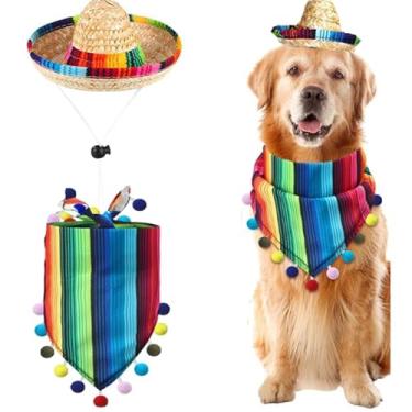Imagem de Fantasia de cachorro mexicano sombrero filhote bandana gato festa chapéu para decorações mexicanas Cinco de Mayo Fiesta