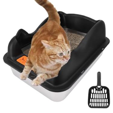 Imagem de Caixa de Areia Aço Inoxidável Fechada Com Tampa, Caixa de Areia Metal del Alta Face Extra Grande para Gatos Máximos de 10Kg, Vazamento Anti-urina, Limpeza Fácil (Preto)