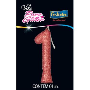 Imagem de Vela Puro Glitter Rose Gold N 1 - Embalagem com 1 unidade.