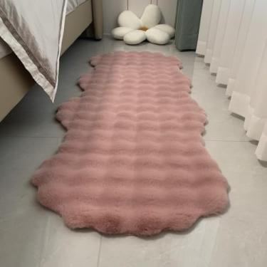 Imagem de Tapete de veludo bolha decoração para casa almofada de sofá de pelúcia macia antiderrapante almofada de cadeira para quarto infantil tapete de cabeceira, rosa escuro, 60 x 220 cm (23,6 x 86 pol.)