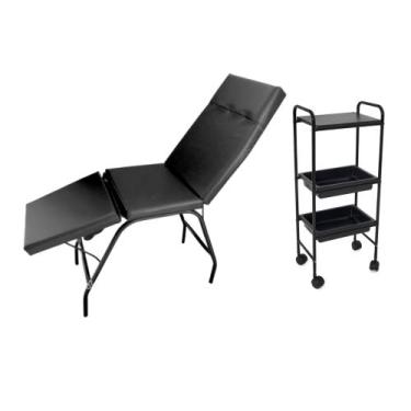 Imagem de Kit Preto Maca 3 Posições + Carrinho Tatuagem Salão Beleza - HENVIFER