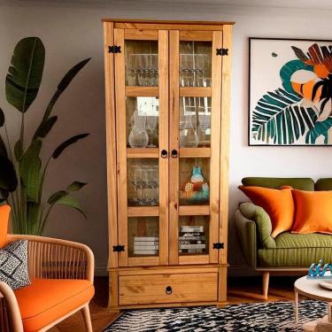 Imagem de Cristaleira 2 Portas Vidro Lateral Madeira Maciça D106VL Denk