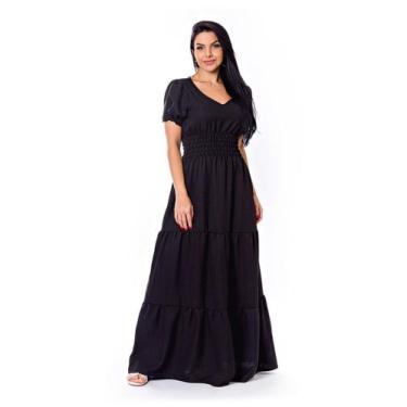 Imagem de Vestido Longo Sem Elastano Com Lastex - Restrito Jeans, 40, Preto