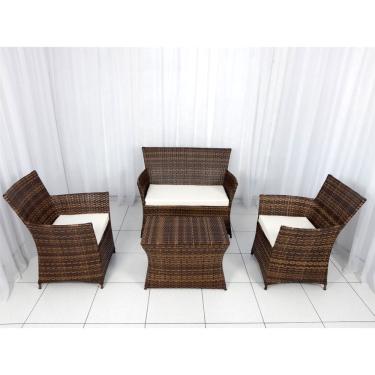 Imagem de Conjunto de Sofás Fibra Sintética Luanda - 1 Sofá 2L + 2 Poltronas + 1 Mesa de Centro Quadrada - Tecido Duna Cru