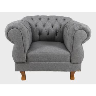 Imagem de Poltrona Chesterfield Elisabeth Linho Cinza