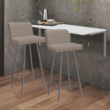 Imagem de Kit Mesa Suspensa de Parede Fixa mdf Branco + 2 Banquetas Lexi Ferro Cinza Suede Bege -...