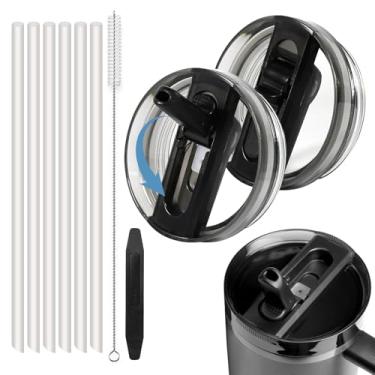 Imagem de Pacote com 2 copos de 1,134 g, tampa removível com canudo de substituição para Stanley Quencher ProTour, tampa à prova de vazamento compatível com Stanley Cup, tampas de copo sem derramamento