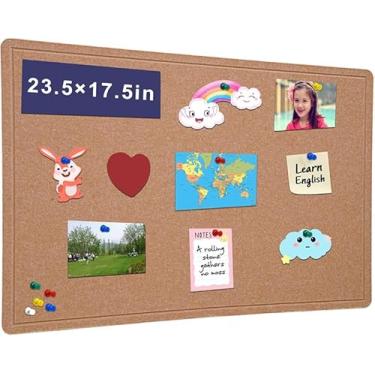 Imagem de Quadro de avisos - Quadro decorativo de feltro de 59,7 x 44,5 cm - Quadro de cortiça alternativo para parede - Quadro de oração autoadesivo dobrável com 20 pinos - Amarelo gengibre