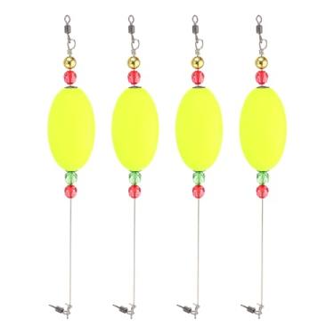 Imagem de PATIKIL Boias de pesca de 25,4 cm, pacote com 4 boias ovais, boias flutuantes, boias pesadas, equipamentos de pesca com contas de cobre para equipamento de pesca em água salgada em água doce, amarelo