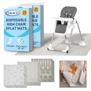 Imagem de Graco Tapetes descartáveis para bebês – 60 unidades, 119 x 101 cm, protetor de chão biodegradável para refeições, sob cadeira alta, uso em casa e restaurante, design de porta