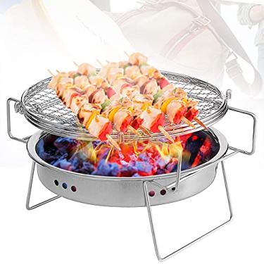 Imagem de Mini fogão dobrável para acampamento, churrasqueira de aço inoxidável de 30,5 cm para piqueniques de acampamento, churrasqueira a carvão com bandeja removível, fácil de limpar