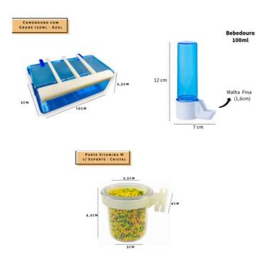 Imagem de Kit 1 Comedouro Grade 120ml +1 Bebedouro 100ml Malha Fina +1 Porta Vit
