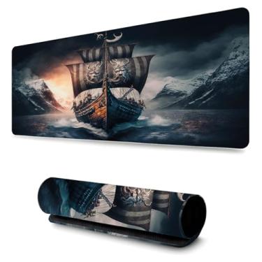 Imagem de Mouse Pad Grande Anti Derrapante Profissional Games e Escritórios 90x40cm - Barco Viking