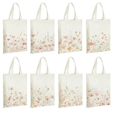 Imagem de Kuabiz 8 peças de sacolas boho florais cristãs a granel para mulheres, sacolas de lona bíblica reutilizáveis, versículo religioso da Bíblia, sacolas de mercearia, Bege, 15.75 x 13.78 inches