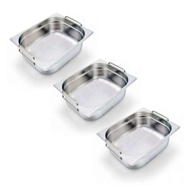 Imagem de Kit 3 Cubas Gastronômica Inox Gn 1/2 150mm Com Alça Prateada