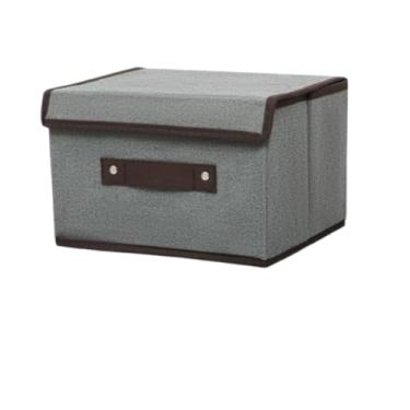 Imagem de Caixa Organizadora Com Tampa Multiuso Puxador Guarda Roupa Documentos (Cinza/Marrom)