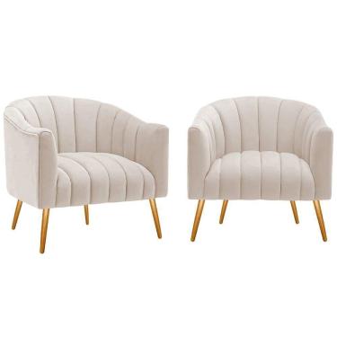 Imagem de Kit 2 Poltronas Decorativas Sala De Estar Recepção Senna Linho Bege
