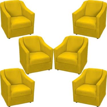 Imagem de Kit 6 Poltronas Mila Pé De Plástico Cromado - Amarelo Suede