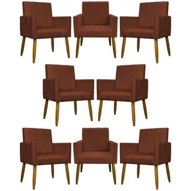 Imagem de Kit 8 Poltronas Decorativas Mari Pé Palito Castanho - Terracota Suede