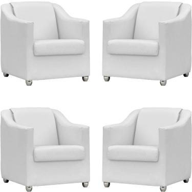 Imagem de Kit 4 Poltronas Mila Corino Cores Pé De Plástico Cromado - Branco Corino