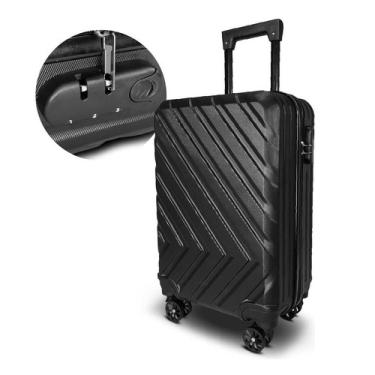 Imagem de Mala De Viagem Bordo Rigida Abs 10Kg Com 4 Rodas Giro 360 Cadeado De Senha Preta Pequena Padrao Anac Mao Piloto Premium