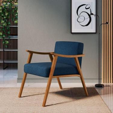 Imagem de Poltrona Ravena Poliéster Azul Marinho e Nogueira - Ease Móveis