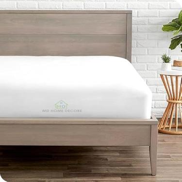 Imagem de Apenas 1 lençol com elástico, 100% algodão egípcio - 400 fios, lençol com elástico com bolso profundo de até 38 cm - tamanho casal - somente lençol de baixo de luxo para hotel - Apenas lençol de baixo