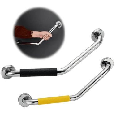 Imagem de Barra de Apoio Angular Antiderrapante Inox Banheiro Acessível PCD e Id