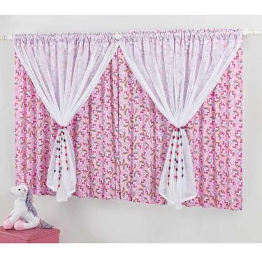 Imagem de Cortina Infantil Unicórnio P/ Varão Simples 2 Metros - Bordados Ricardo