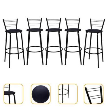 Imagem de Banqueta Para Cozinha Americana Estrutura Preta Kit 5un Cadeira Balcão
