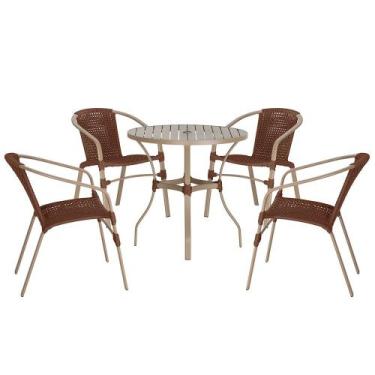 Imagem de 04 Cadeiras Floripa e Mesa Roma 100Cm Fendi e Corda Nautica Trama Orig