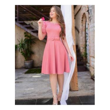 Imagem de Vestido Com Cinto Plus Size Gode Evangelico Elegante Decote Em V Manga