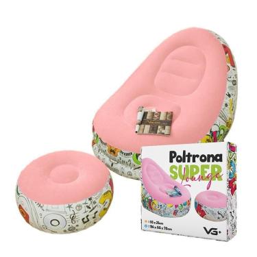 Imagem de Poltrona Inflável Super Lounge Grafite Com Puff Aveludado Vg Plus Rosa