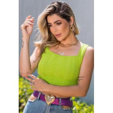 Imagem de Cropped Tricot Elastano Tranças F081 - Vitrine Colleciton, Amarelo, U