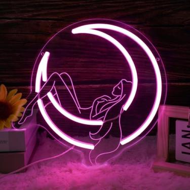 Imagem de YHOPESPZ Letreiro De Neon Moon Lady Para Decoração Parede, Luzes Crescentes Led Rosa Reguláveis, Arte, Céu Noturno, Quarto, Ideal Sonhadores E Interiores Boho (11,2 X 11,3 Polegadas)