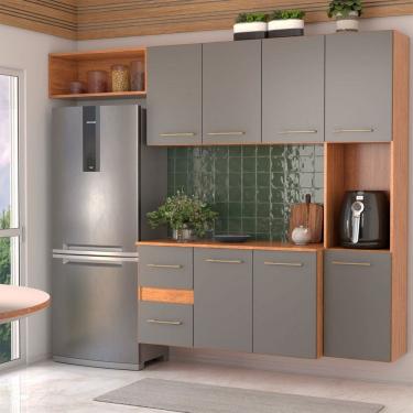 Imagem de Armário de Cozinha com Balcão Maitê 7 Portas 2 Gaveta Cinamomo/Grafite - Panorama Móveis