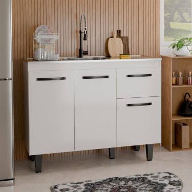 Imagem de Balcão de Cozinha para Pia Letícia 3 Portas 1 Gaveta Branco - Panorama Móveis