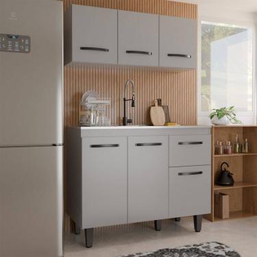 Imagem de Armário de Cozinha Letícia 6 Portas 1 Gaveta Cinza - Panorama Móveis